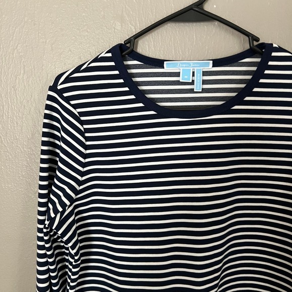 DRAPER JAMES Navy Blue Sadler Stripe Long Sleeve Top Size Medium casual - Picture 2 of 7